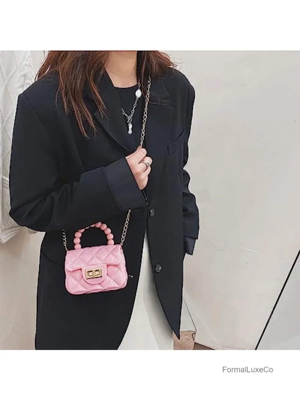 Mini Jelly Crossbody Bag with Pearl Handle PVC Clear Purse